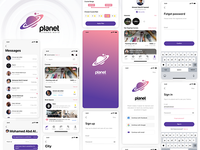 Planet app chat course education filter login mobile app search sketch space ui ux