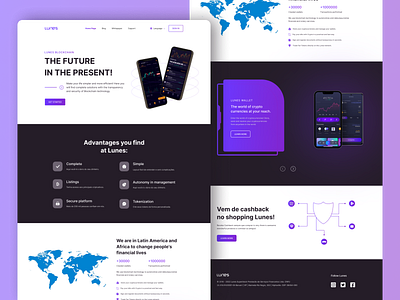 lunes.io Blockchain landing page redesign bitcoin blockchain blockchain landing page brutalism crypto cryptocurrency dark defi design ethereum invesment light metaverse nft product design ui uiux wallet web design website