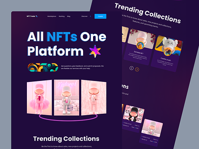 NFT Landing Page Design blockchain crypto cryptocurrency design etherium homepage landing landing page nft nft landing page nft market nft market place nft web nfts page staking token ui uxui website design