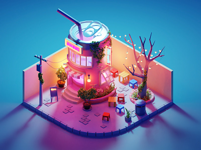 Tiny shop - Drink Shop 3d 3d modeling blender illustration