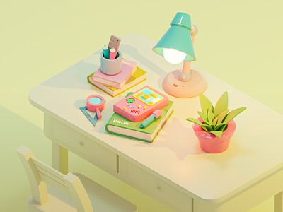 Table 3d 3d modeling blender illustration pastel colors