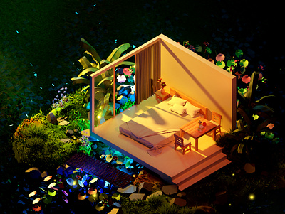 Dream a dream 3d 3d modeling bedroom blender illustration nature lover sleep tropical
