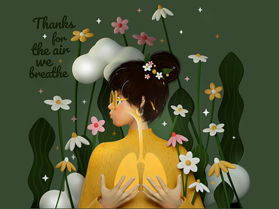 Thanks for the air we breath 3d character 3d girl 3d illustration 3d modeling earthday environment illustration letsdrawthechange nature illustration onetreeplanted ourplanetweek2022