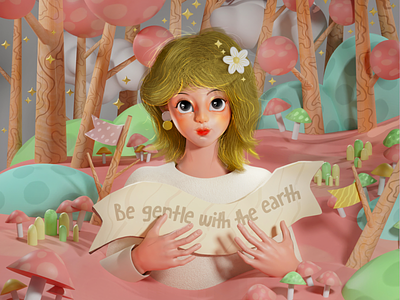 Be gentle with the earth. 3d character 3d girl 3d illustration 3d modeling blender blender 3d blender cycle illustration pink