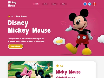 Mickey Mouse Cartoon Website Design coding css design graphic design illustration logo ui ui design ux design website design