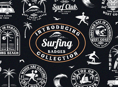 Surfing badges collection artwork illustration surfing t shirt tee typography vintage