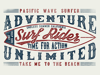 Surf typography, t-shirt graphics,