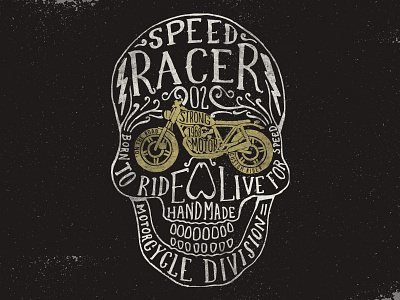 Hand drawn skull illustration with typography motorcycle skull