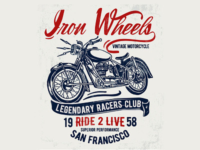 Motorcycle illustration with vintage typography iron motorcycle wheels
