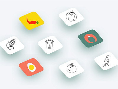 Healthy food line icons corn design egg food green healthy illustration illustrator line icons pepper red salmon tomato vegetables yellow yougurt