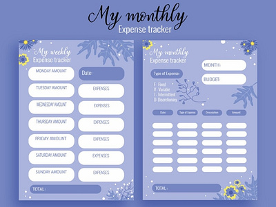 Budget planner blue background design expenses flowers illustration illustrator monthly planner tracker weekly