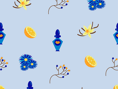 Seamless pattern for perfume shop art berries design emotion flower graphic icon illustration illustrator lips orange perfume perfumery seamless pattern texture vanilla