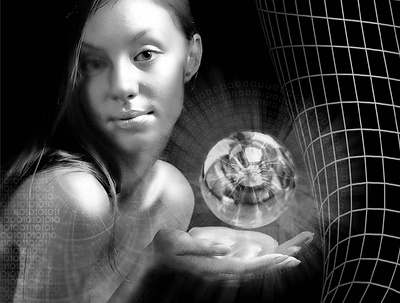 Silver girl with a magic sphere abstaction art background collage design fantasy girl magic sphere photoshop silver space
