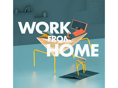 Work from home 3d c4d yellow desk minimalistic