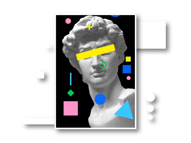 Mikelangelo blue colors gif greece mikelangelo pink. green sculpture shadows shapes white yellow