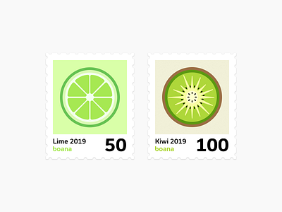Healthy, green and bold fruit stamps