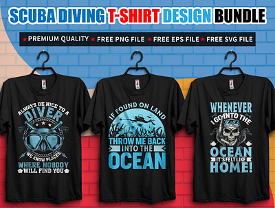 SCUBA DIVING T-SHIRT DESIGN BUNDLE drive fish ocean scuba scuba diving sea plant shark water