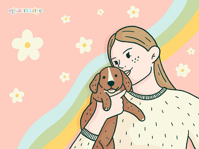 Me & Cutie Caramel Pie dog girl illustration pastel puppy