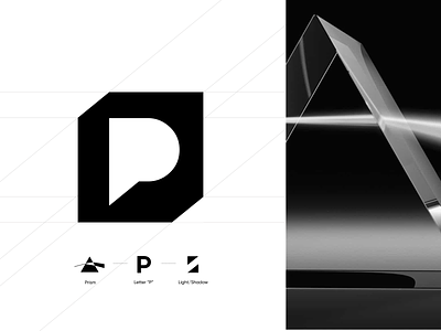 Logo Mark 3d black and white branding concept cube digital agency letter p light logo logo design logo mark mark prism unfold