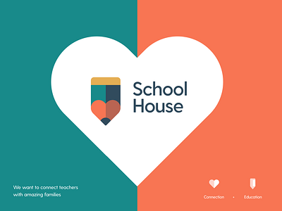 School House Logo concept brand connection education heart identity illustration logo concept logo design logotype pencil school school house school logo teachers