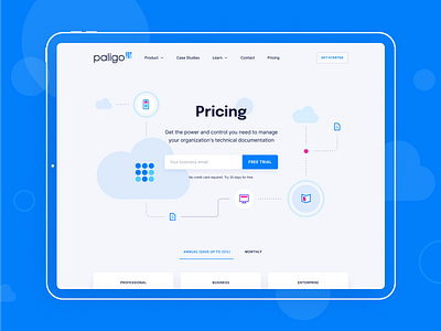 Hero section for pricing page cloud doc documentation documents hero section illustration landing page organize paligo pricing page ui unfold ux web design website