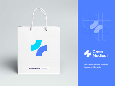 Cross Medical Logo blue branding cross cross medical equipment home medical icon identity logo design logotype mark medical pattern typography unfold