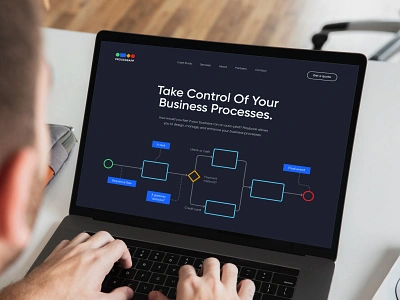 Processapp web concept business consulting business process clean dark ui illustration landing page layout design process processapp ui unfold web design