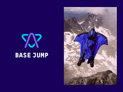 Base jump logo base jump branding extreme fly identity logo design logotype mark modern logo skydiving sport typography unfold