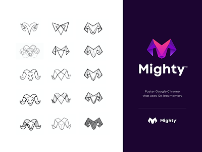 Mighty logo design app branding browser chrome drawing identity illustration logo design logotype mark memory mighty mightyapp ram sketches typography unfold