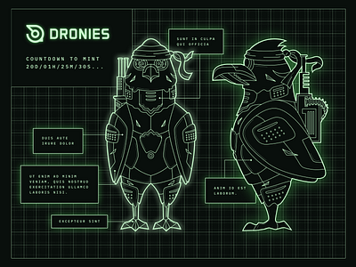 Dronies birds birdsarentreal blockchain blueprint crypto dronies droniesnft figma graphics illustration nft robots solana unfold