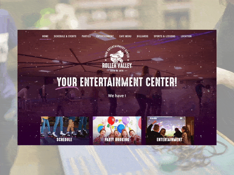 Website for Roller Valley live animation design entertainment gif interaction interface roller skating web design website
