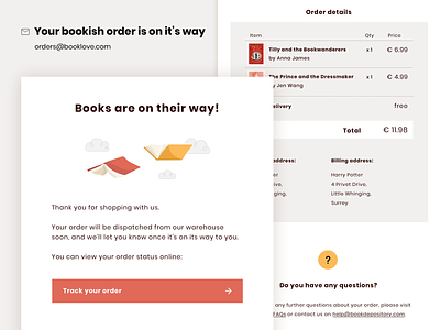 Email Receipt books dailyui ecommerce email email receipt newsletter order order fulfillment tracking ui web illustration