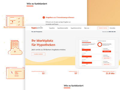 Hypoauktion - your marketplace for mortgages banking finance flat homepage landing page mockup mortgage orange simple ui web