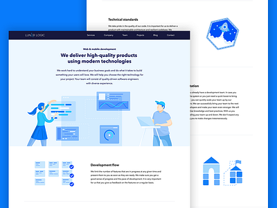Services Page for our website blue developers development flat illustration landing page people web illustration work