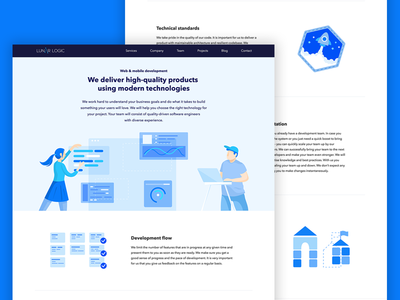 Services Page for our website blue developers development flat illustration landing page people web illustration work