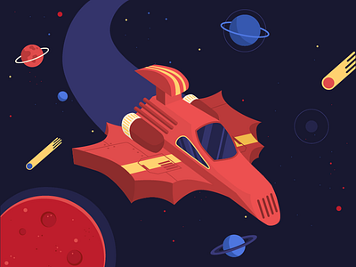 DragonEx3000 dragon flat game design illustration night sky sci fi space space pirates spacecraft spaceship