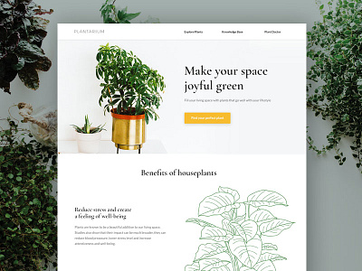 Plantarium app green illustration landing page leaves outline plant simple web design webdesign
