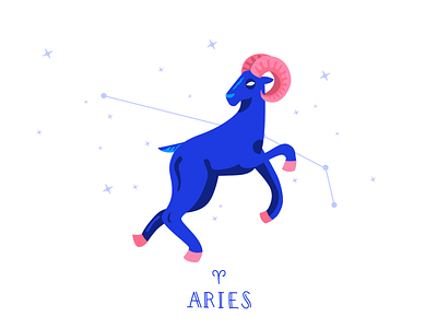 Zodiac signs: Aries animal aries astrology blue flat horoscope illustration nightsky pink ram stars vector zodiac