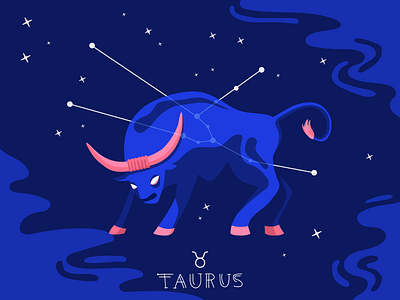 Zodiac signs: Taurus animal blue bull flat horoscope illustration nightsky pink stars taurus vector zodiac