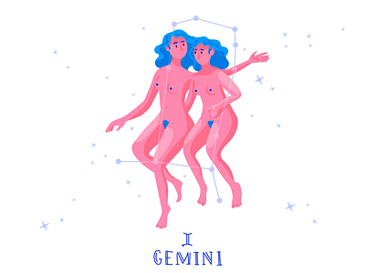 Zodiac signs: Gemini body character character design flat gemini horoscope illustration naked pink twins vector women zodiac