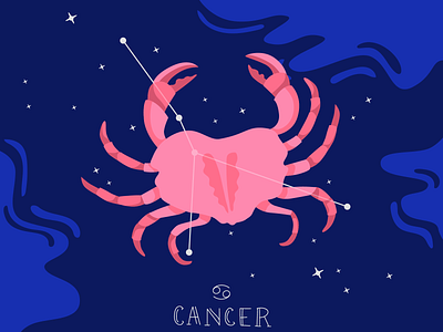 Zodiac signs: Cancer animal cancer crab flat horoscope illustration nightsky pink stars vector zodiac