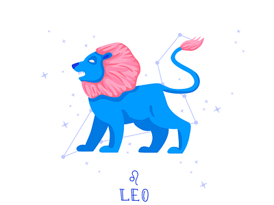 Zodiac signs: Leo flat horoscope illustration leon lion nightsky pink stars vector zodiac