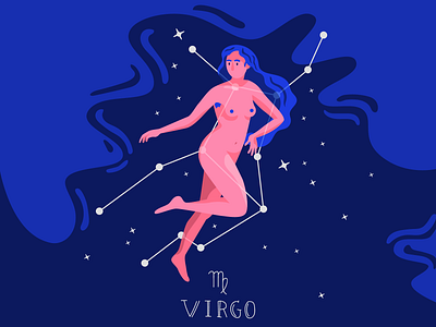 Zodiac signs: Virgo armpit hair body character flat floating horoscope illustration naked nightsky pink stars vector virgo woman zodiac