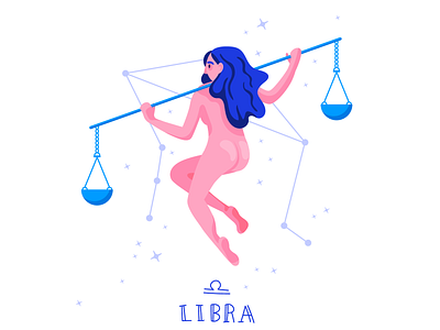 Zodiac signs: Libra body character flat horoscope illustration libra naked pink stars vector web illustration woman zodiac