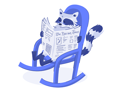 The Raccoon Times animal character design flat illustration raccoon reading newspaper relax rocking chair vector web illustration