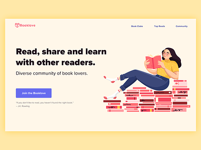 Book Club Landing Page book club character design colorful community hero image homepage illustration landing page reading ui web illustration
