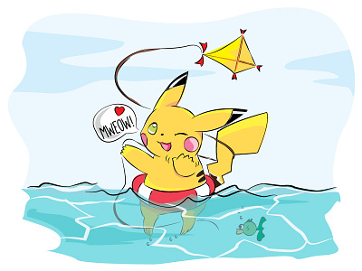 Pikachu illustration cute funny illustration lovely pikachu water