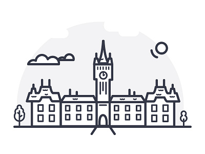 Palace Of Culture building flat gray illustration style
