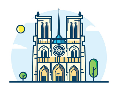 Notre-Dame De Paris cathedral colourful illustration notre dame