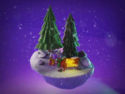 Winter fairy tale 3d 3drender adobe animation art blender cinema4d colorful design fairytale fantasy lightning lowpoly motion graphics purple render scenery trend trendy winter